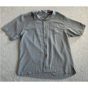 Tommy Bahama Button Shirt Mens Large Silk Short Sleeve Gray Light Camp Outdoor